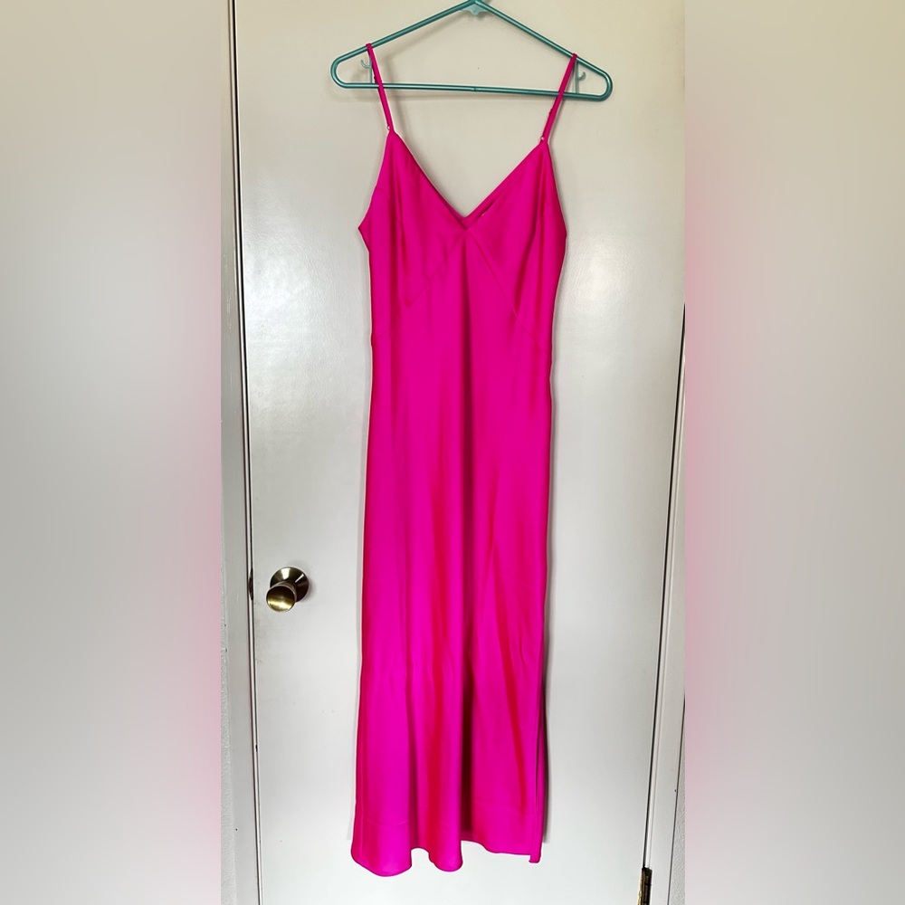 Hot pink satin dress - SMALL (NEW)